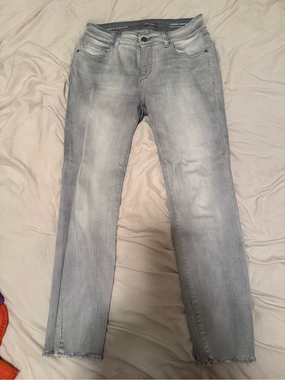 DL1961 Light Gray Cropped Straight Jeans with Raw Hem